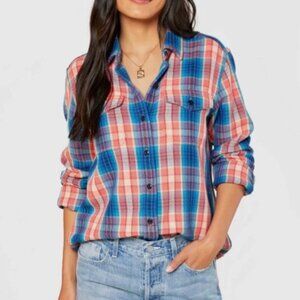 Outerknown Blanket Shirt Plaid Button Women XS Pink Shacket Twill Organic Cotton